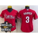 Women's Philadelphia Phillies #3 Bryce Harper Red 2022 World Series Cool Base Jersey