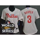 Women's Philadelphia Phillies #3 Bryce Harper White 2022 World Series Cool Base Jersey