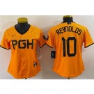 Women's Pittsburgh Pirates #10 Bryan Reynolds Yellow 2023 City Connect Cool Base Jersey