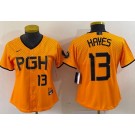 Women's Pittsburgh Pirates #13 Ke'Bryan Hayes Yellow 2023 City Connect Player Number Cool Base Jersey
