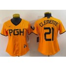 Women's Pittsburgh Pirates #21 Roberto Clemente Yellow 2023 City Connect Cool Base Jersey