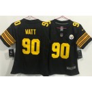 Women's Pittsburgh Steelers #90 TJ Watt Limited Black Throwback Vapor Jersey