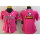 Women's Pittsburgh Steelers Blank Limited Pink Team Logo Baseball Jersey