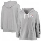 Women's Pittsburgh Steelers Gray Lace Up Pullover Hoodie