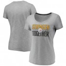 Women's Pittsburgh Steelers Heather Charcoal Stronger Together V Neck Printed T-Shirt 0809