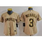 Women's San Diego Padres #3 Jackson Merrill Khaki Cool Base Jersey