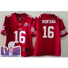 Women's San Francisco 49ers #16 Joe Montana Limited Red LVIII Super Bowl Vapor Jersey