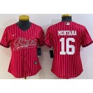 Women's San Francisco 49ers #16 Joe Montana Red Stripes Baseball Jersey
