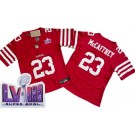 Women's San Francisco 49ers #23 Christian McCaffrey Limited Red LVIII Super Bowl FUSE Vapor Jersey