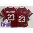Women's San Francisco 49ers #23 Christian McCaffrey Limited Red LVIII Super Bowl Vapor Jersey