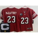 Women's San Francisco 49ers #23 Christian McCaffrey Limited Red Throwback C Patch Vapor Jersey