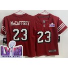Women's San Francisco 49ers #23 Christian McCaffrey Limited Red Throwback LVIII Super Bowl Vapor Jersey