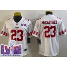 Women's San Francisco 49ers #23 Christian McCaffrey Limited White LVIII Super Bowl Vapor Jersey
