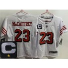 Women's San Francisco 49ers #23 Christian McCaffrey Limited White Throwback C Patch Vapor Jersey