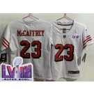 Women's San Francisco 49ers #23 Christian McCaffrey Limited White Throwback LVIII Super Bowl Vapor Jersey