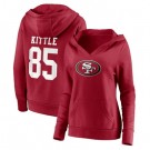 Women's San Francisco 49ers#85 George Kittle Red Team Logo V Neck Pullover Hoodie