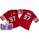 Women's San Francisco 49ers #97 Nick Bosa Limited Red Throwback LVIII Super Bowl FUSE Vapor Jersey