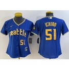 Women's Seattle Mariners #51 Ichiro Suzuki Blue 2023 City Player Number Cool Base Jersey