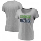 Women's Seattle Seahawks Heather Charcoal Stronger Together V Neck Printed T-Shirt 0812