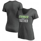 Women's Seattle Seahawks Heather Charcoal Stronger Together V Neck Printed T-Shirt 0818
