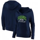 Women's Seattle Seahawks Navy Victory Script V Neck Pullover Hoodie