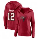 Women's Tampa Bay Buccaneers #12 Tom Brady Red Team Logo V Neck Pullover Hoodie