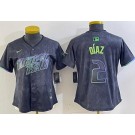 Women's Tampa Bay Rays #2 Yandy Diaz Charcoal 2024 City Connect Limited Cool Base Jersey