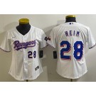 Women's Texas Rangers #28 Jonah Heim White Player Number Team Logo Cool Base Jersey