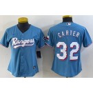 Women's Texas Rangers #32 Evan Carter Light Blue Team Logo Cool Base Jersey