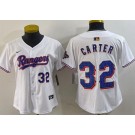 Women's Texas Rangers #32 Evan Carter White 2024 Gold Collection Player Number Limited Cool Base Jersey