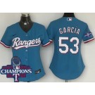 Women's Texas Rangers #53 Adolis Garcia Light Blue 2023 World Series Champions Cool Base Jersey
