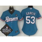 Women's Texas Rangers #53 Adolis Garcia Light Blue 2023 World Series Cool Base Jersey