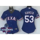 Women's Texas Rangers #53 Adolis Garcia Royal 2023 World Series Champions Cool Base Jersey