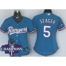 Women's Texas Rangers #5 Corey Seager Light Blue 2023 World Series Champions Cool Base Jersey