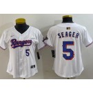 Women's Texas Rangers #5 Corey Seager White 2024 Gold Collection Player Number Limited Cool Base Jersey