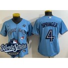 Women's Toronto Blue Jays #4 George Springer Light Blue 2025 World Series Cool Base Jersey