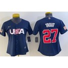 Women's USA #27 Mike Trout Blue 2023 World Baseball Classic Cool Base Jersey