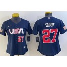 Women's USA #27 Mike Trout Blue Player Number 2023 World Baseball Classic Cool Base Jersey
