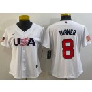 Women's USA #8 Trea Turner White 2023 World Baseball Classic Cool Base Jersey