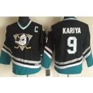 Youth Anaheim Ducks #9 Paul Kariya Black Green Throwback Jersey