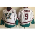 Youth Anaheim Ducks #9 Paul Kariya White Green Throwback Jersey