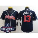 Youth Atlanta Braves #13 Ronald Acuna Jr Navy 2021 World Series Champions Cool Base Jersey
