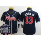 Youth Atlanta Braves #13 Ronald Acuna Jr Navy 2021 World Series Cool Base Jersey