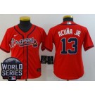 Youth Atlanta Braves #13 Ronald Acuna Jr Red 2021 World Series Cool Base Jersey