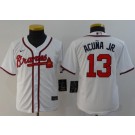 Youth Atlanta Braves #13 Ronald Acuna Jr White 2020 Cool Base Jersey