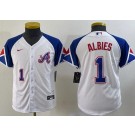 Youth Atlanta Braves #1 Ozzie Albies White 2023 City Player Number Cool Base Jersey