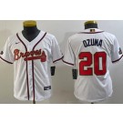 Youth Atlanta Braves #20 Marcell Ozuna White 2022 Gold Program Cool Base Jersey