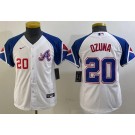 Youth Atlanta Braves #20 Marcell Ozuna White City Player Number Cool base Jersey