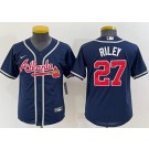 Youth Atlanta Braves #27 Austin Riley Navy Cool Base Jersey