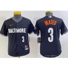 Youth Baltimore Orioles #3 Jorge Mateo Black 2023 City Connect Player Number Cool Base Jersey